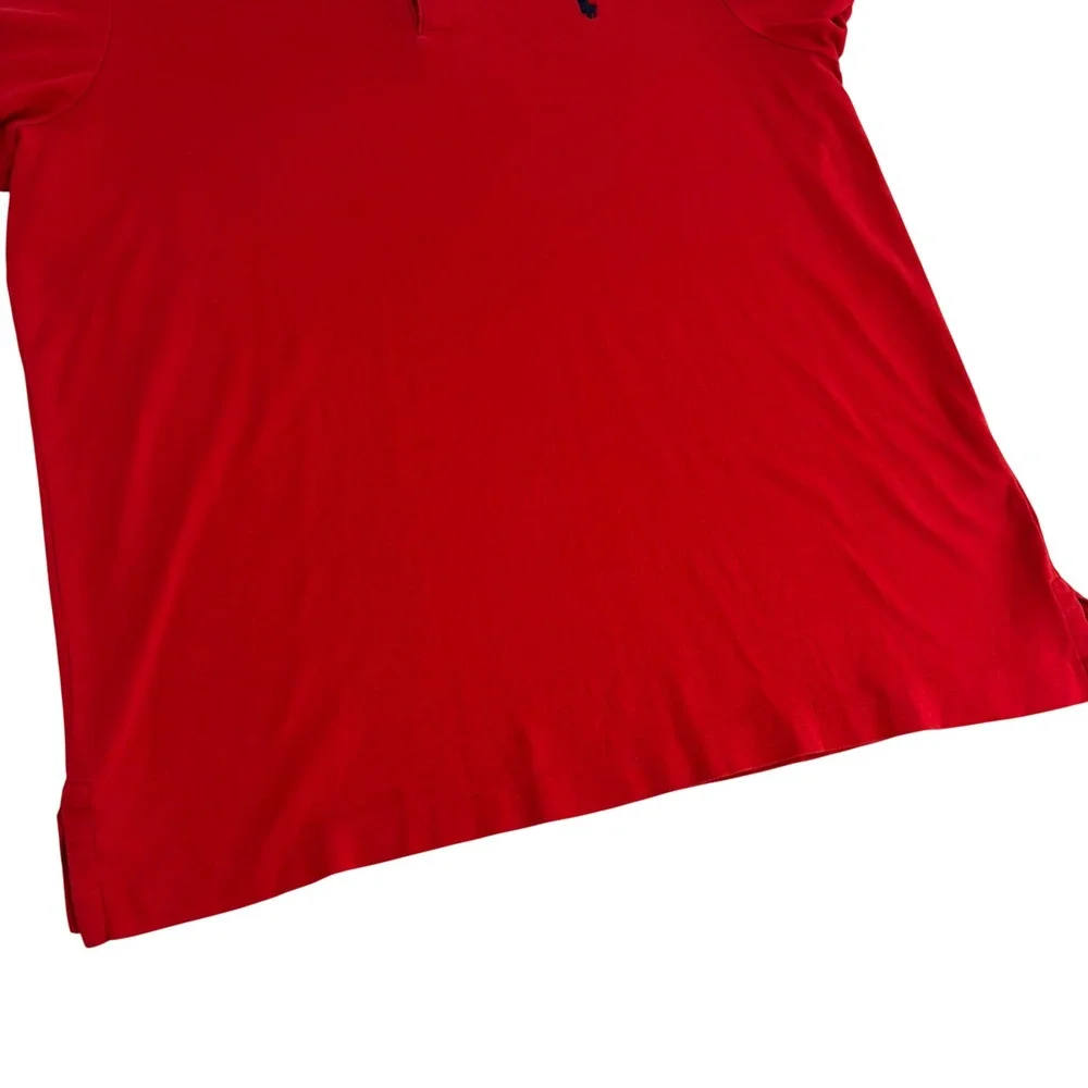Polo Ralph Lauren Polo Shirt Mens L Red Classic Fit Short Sleeve Blue Pony Logo